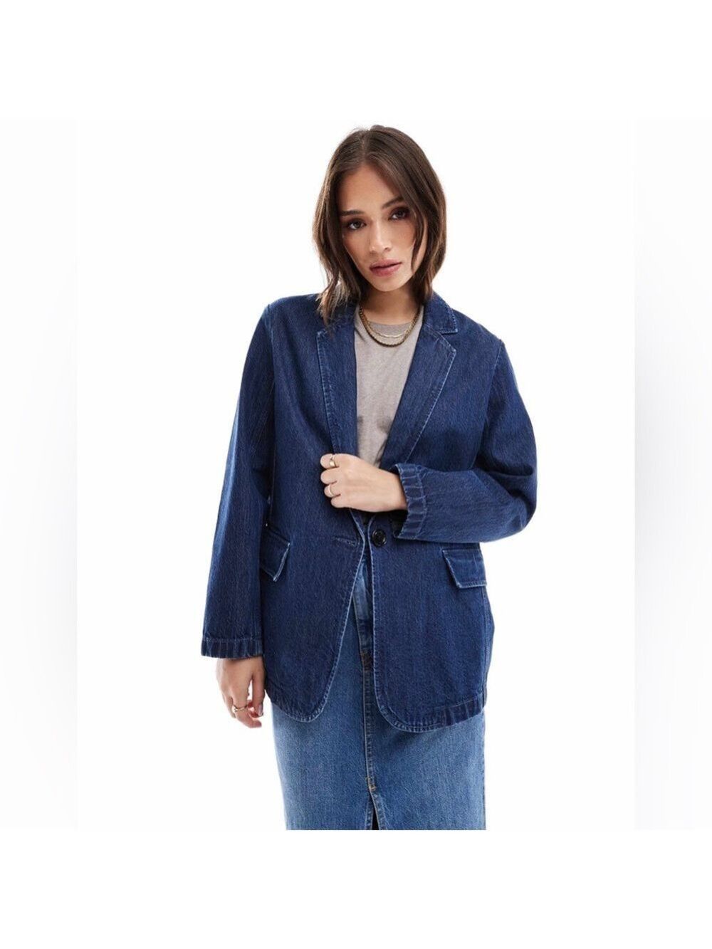 NEW Abercrombie & Fitch Denim Blazer NWT New Dark Denim teacher Jean jacket